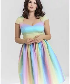 New In Hell Bunny Halo Ombre Rainbow 50's Swing Dress Multi