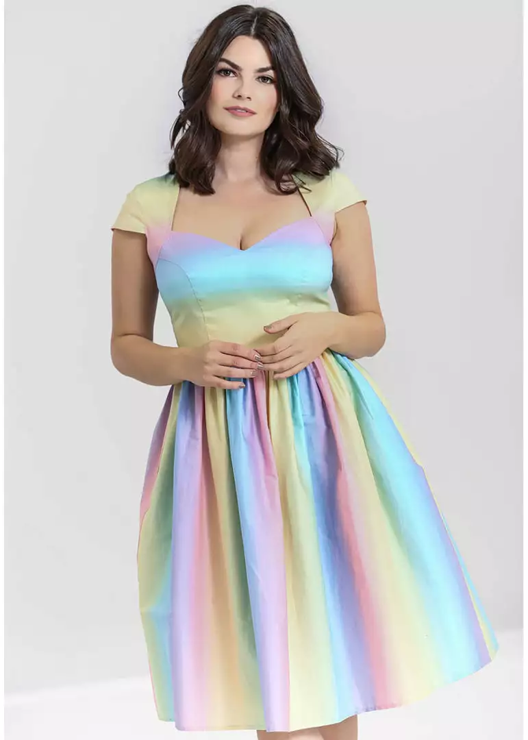 New In Hell Bunny Halo Ombre Rainbow 50's Swing Dress Multi 3 New In Hell Bunny Halo Ombre Rainbow 50's Swing Dress Multi