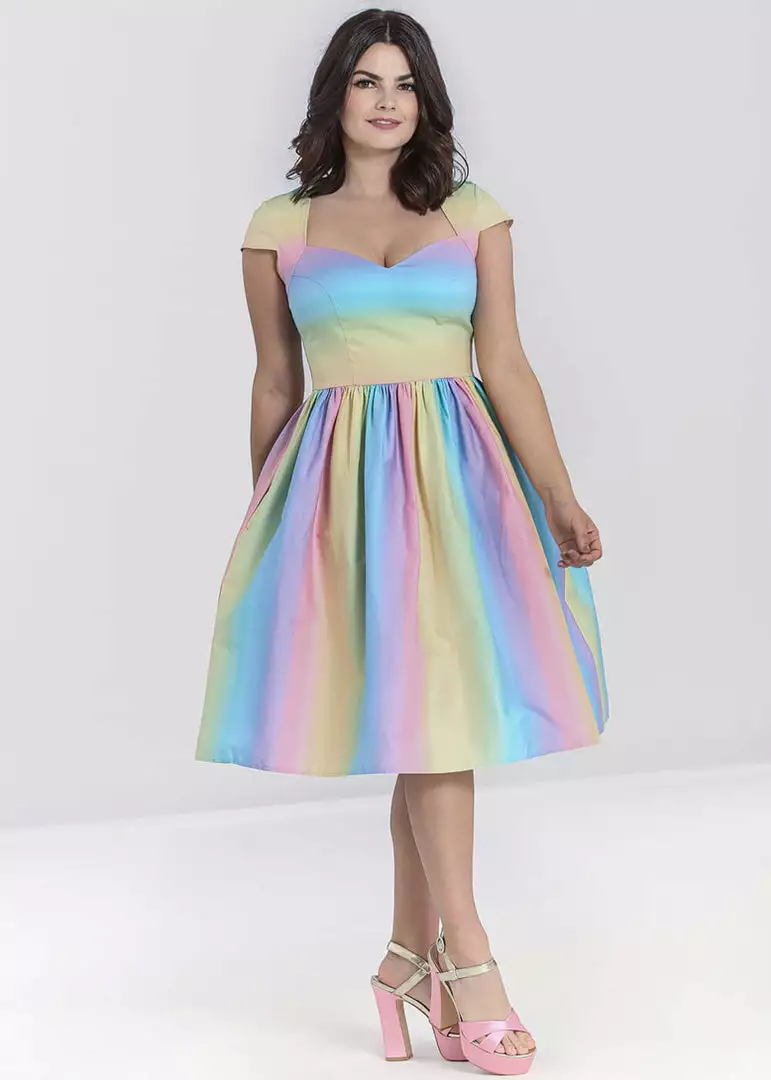 New In Hell Bunny Halo Ombre Rainbow 50's Swing Dress Multi 5 New In Hell Bunny Halo Ombre Rainbow 50's Swing Dress Multi