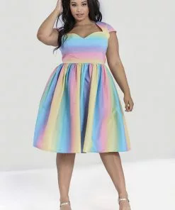 New In Hell Bunny Halo Ombre Rainbow 50's Swing Dress Multi 13 New In Hell Bunny Halo Ombre Rainbow 50's Swing Dress Multi