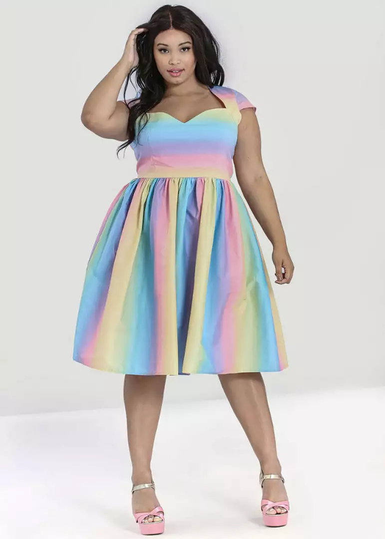 New In Hell Bunny Halo Ombre Rainbow 50's Swing Dress Multi 7 New In Hell Bunny Halo Ombre Rainbow 50's Swing Dress Multi