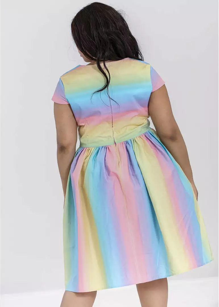New In Hell Bunny Halo Ombre Rainbow 50's Swing Dress Multi 9 New In Hell Bunny Halo Ombre Rainbow 50's Swing Dress Multi