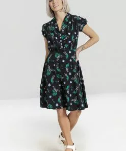 New In Hell Bunny Good Luck 40's Midi Dress Black 13 New In Hell Bunny Good Luck 40's Midi Dress Black