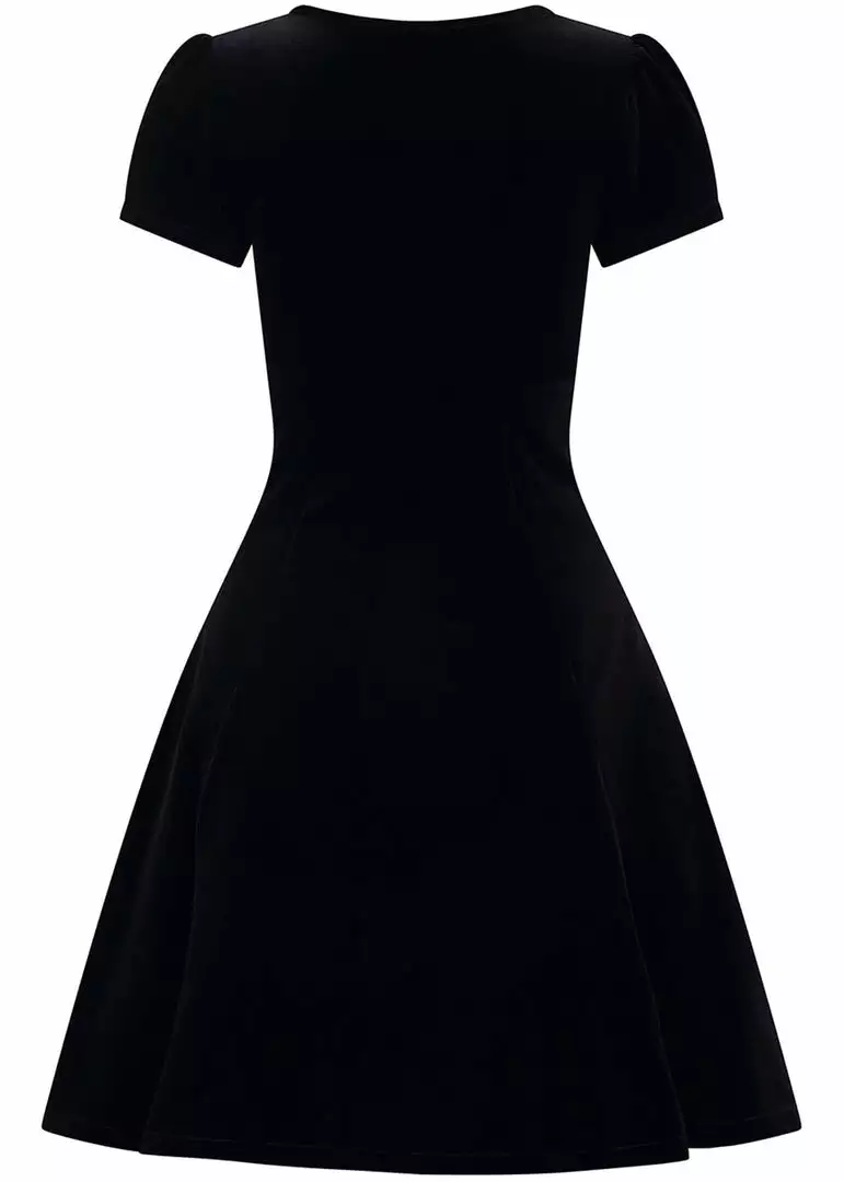 Hell Bunny Morticia Spiderweb Velvet 40's Dress Black 12 Hell Bunny Morticia Spiderweb Velvet 40's Dress Black