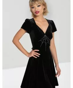 Hell Bunny Morticia Spiderweb Velvet 40's Dress Black 15 Hell Bunny Morticia Spiderweb Velvet 40's Dress Black