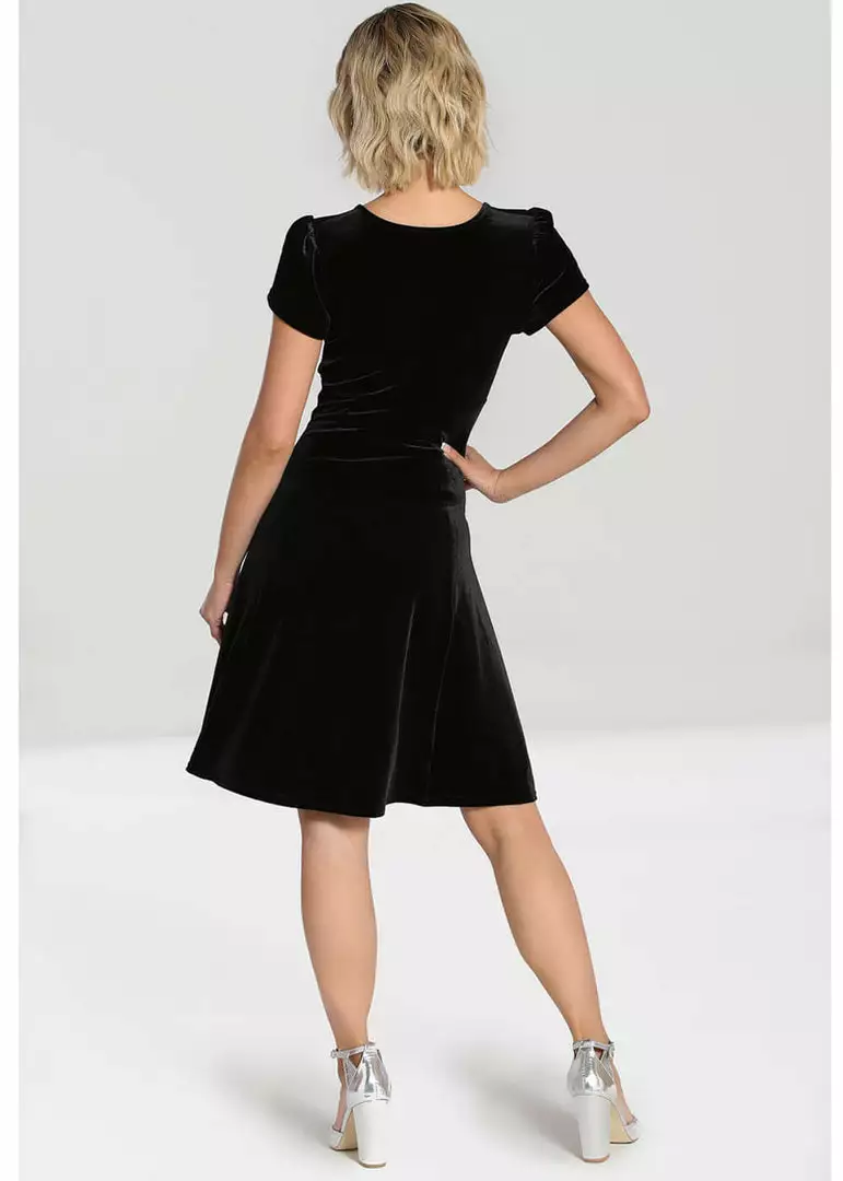 Hell Bunny Morticia Spiderweb Velvet 40's Dress Black 10 Hell Bunny Morticia Spiderweb Velvet 40's Dress Black