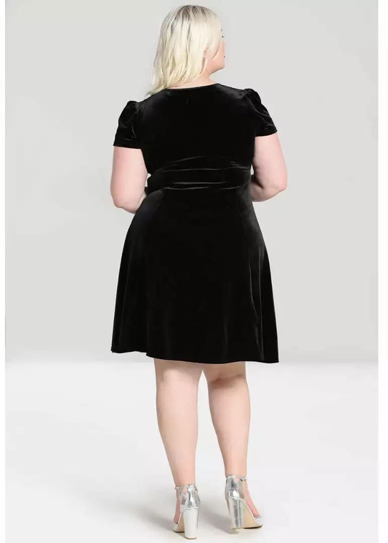 Hell Bunny Morticia Spiderweb Velvet 40's Dress Black 11 Hell Bunny Morticia Spiderweb Velvet 40's Dress Black