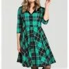 New In Hell Bunny Beryl Tartan 50's Swing Mid Dress Green 1 New In Hell Bunny Beryl Tartan 50's Swing Mid Dress Green