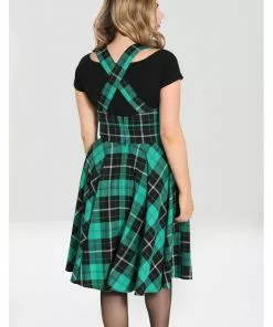 Hell Bunny Beryl Tartan 40's Pinafore Swing Dress Green 14 Hell Bunny Beryl Tartan 40's Pinafore Swing Dress Green