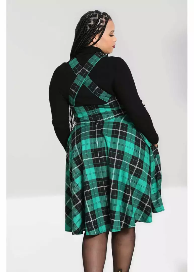 Hell Bunny Beryl Tartan 40's Pinafore Swing Dress Green 8 Hell Bunny Beryl Tartan 40's Pinafore Swing Dress Green