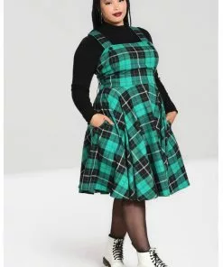 Hell Bunny Beryl Tartan 40's Pinafore Swing Dress Green 12 Hell Bunny Beryl Tartan 40's Pinafore Swing Dress Green