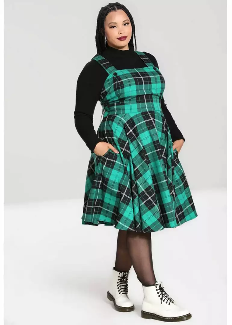 Hell Bunny Beryl Tartan 40's Pinafore Swing Dress Green 5 Hell Bunny Beryl Tartan 40's Pinafore Swing Dress Green