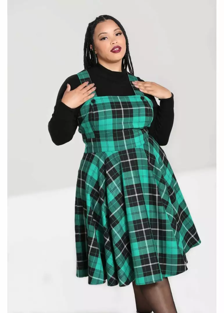 Hell Bunny Beryl Tartan 40's Pinafore Swing Dress Green 9 Hell Bunny Beryl Tartan 40's Pinafore Swing Dress Green
