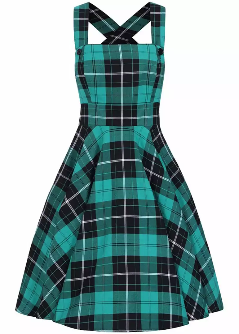 Hell Bunny Beryl Tartan 40's Pinafore Swing Dress Green 3 Hell Bunny Beryl Tartan 40's Pinafore Swing Dress Green