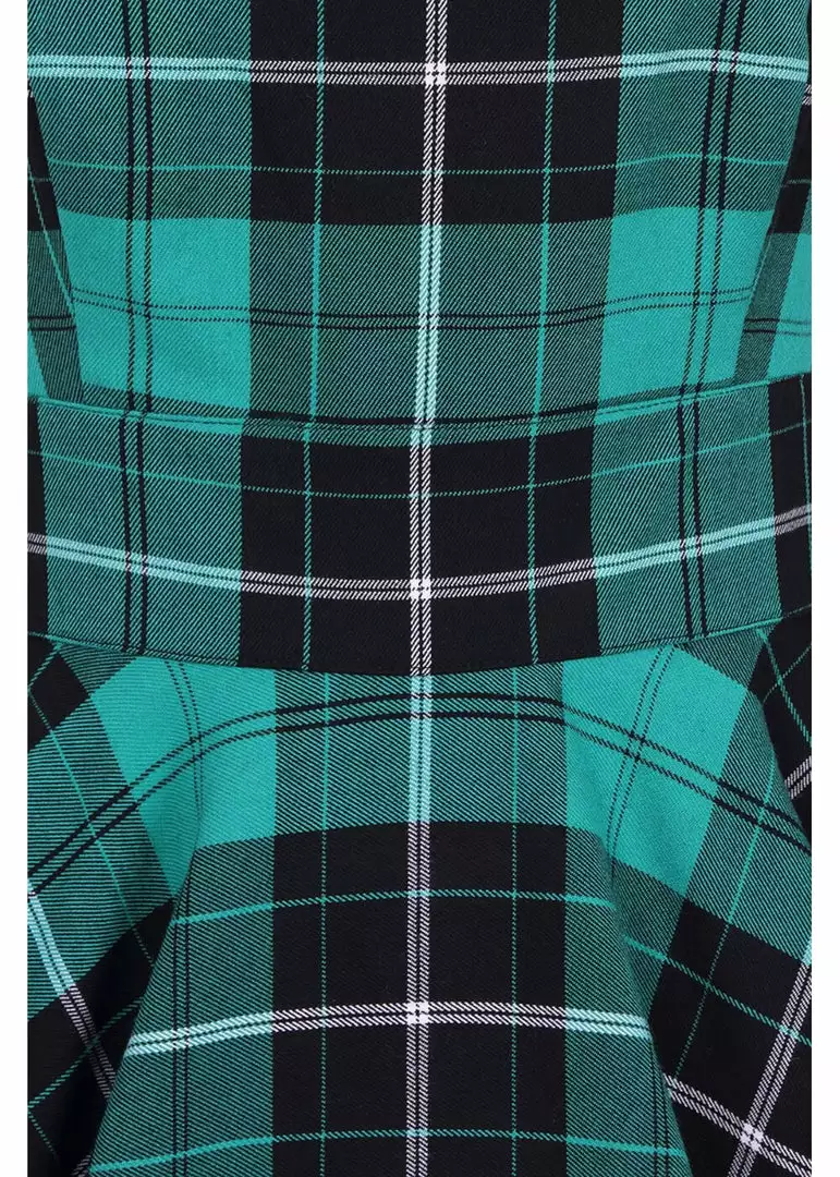 Hell Bunny Beryl Tartan 40's Pinafore Swing Dress Green 10 Hell Bunny Beryl Tartan 40's Pinafore Swing Dress Green
