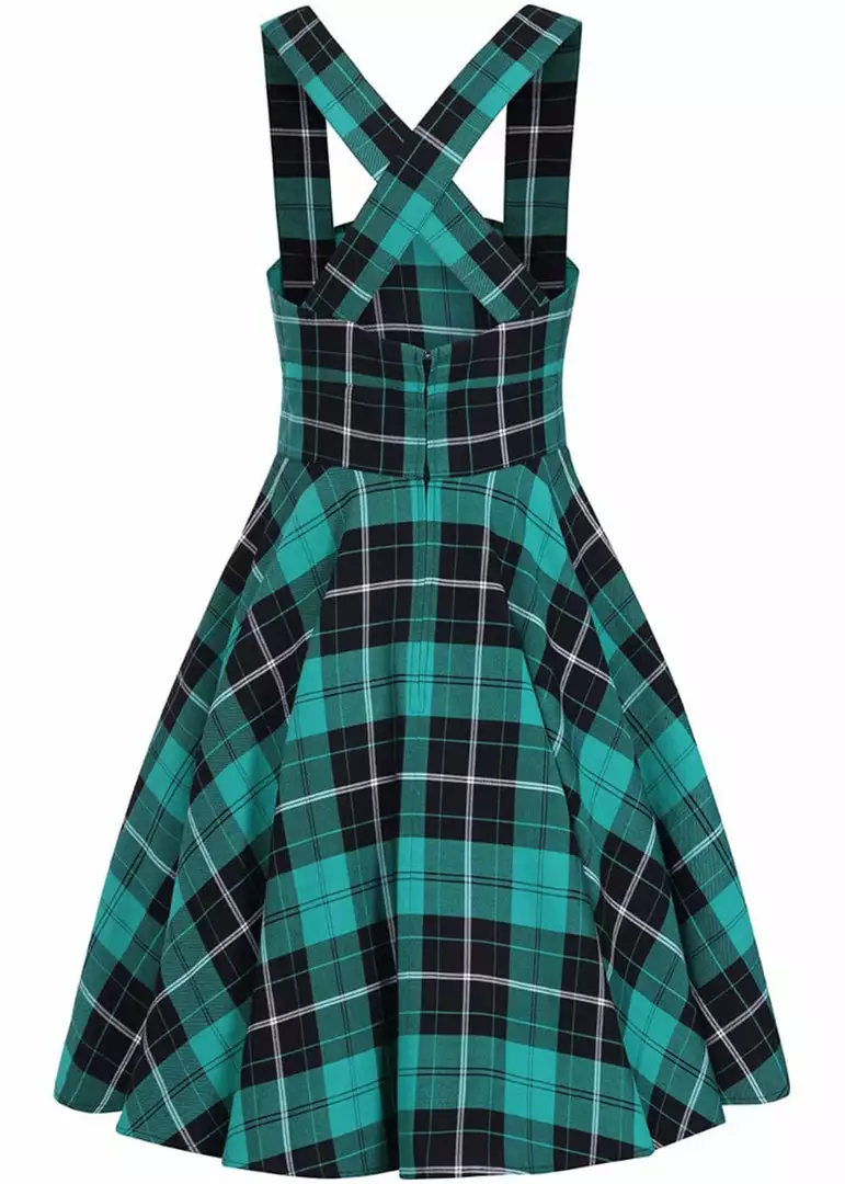 Hell Bunny Beryl Tartan 40's Pinafore Swing Dress Green 6 Hell Bunny Beryl Tartan 40's Pinafore Swing Dress Green