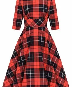 Hell Bunny Clementine Tartan 50's Swing Dress Orange New In
