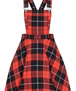 Hell Bunny Clementine Tartan 40's Pinafore Swing Dress Orange