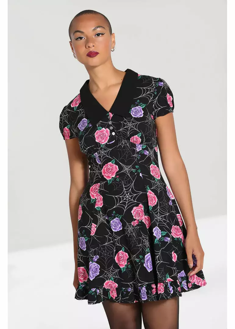 New In Hell Bunny Eloise Spiderweb 60's Mini Dress Black 5 New In Hell Bunny Eloise Spiderweb 60's Mini Dress Black