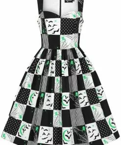 New In Hell Bunny Annie Bats 50's Swing Dress Black White