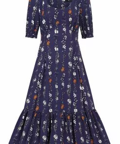 New In Hell Bunny Asta Floral 70's Maxi Dress Blue