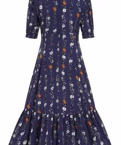 New In Hell Bunny Asta Floral 70's Maxi Dress Blue