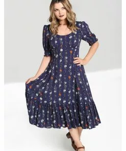 New In Hell Bunny Asta Floral 70's Maxi Dress Blue