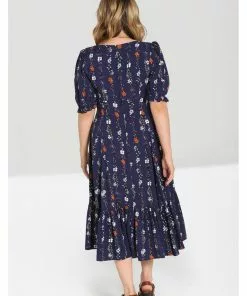 New In Hell Bunny Asta Floral 70's Maxi Dress Blue