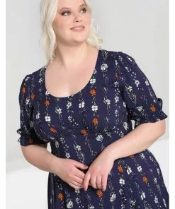 New In Hell Bunny Asta Floral 70's Maxi Dress Blue