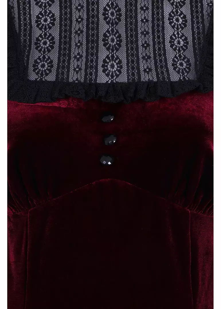 Hell Bunny Caroline Velvet 40's Dress Wine New In 6 Hell Bunny Caroline Velvet 40's Dress Wine New In