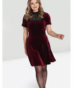 Hell Bunny Caroline Velvet 40's Dress Wine New In 16 Hell Bunny Caroline Velvet 40's Dress Wine New In