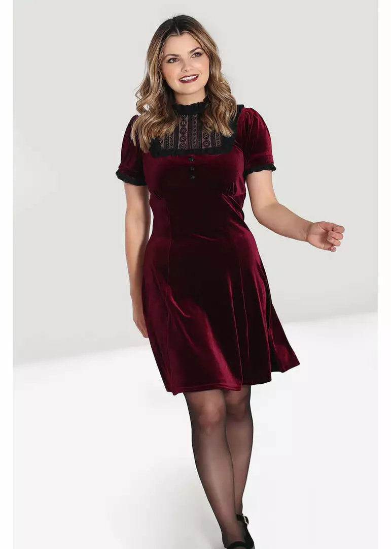Hell Bunny Caroline Velvet 40's Dress Wine New In 7 Hell Bunny Caroline Velvet 40's Dress Wine New In