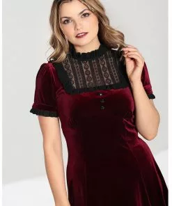 Hell Bunny Caroline Velvet 40's Dress Wine New In