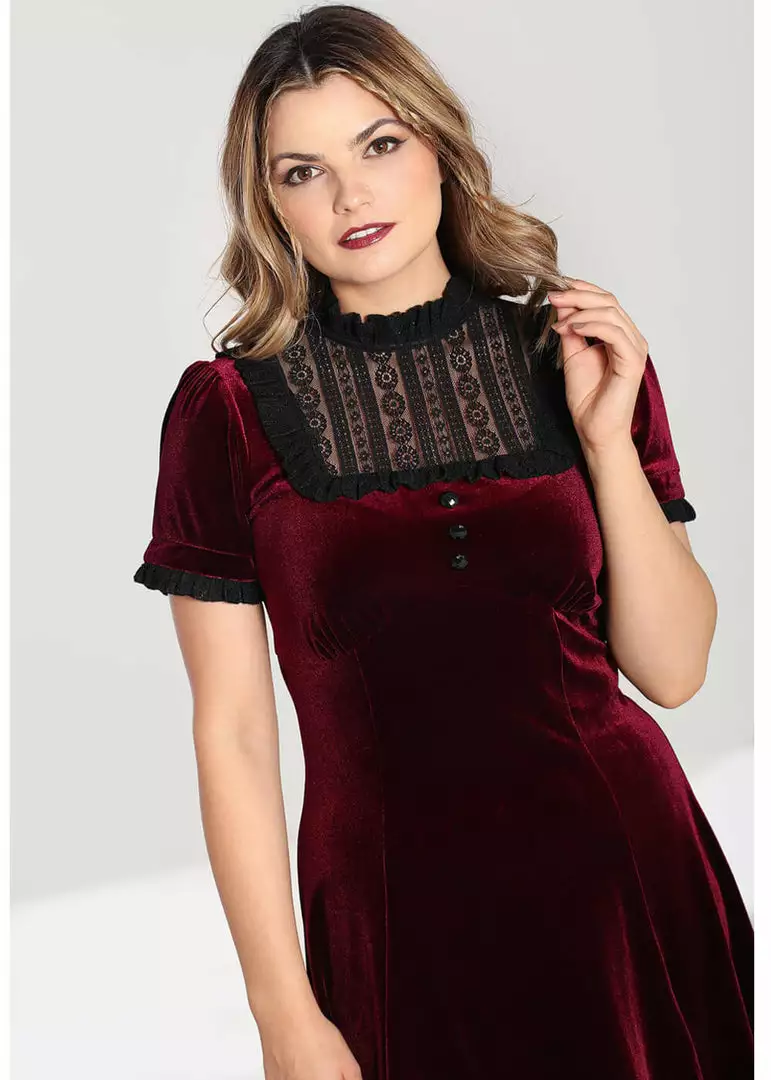 Hell Bunny Caroline Velvet 40's Dress Wine New In 4 Hell Bunny Caroline Velvet 40's Dress Wine New In