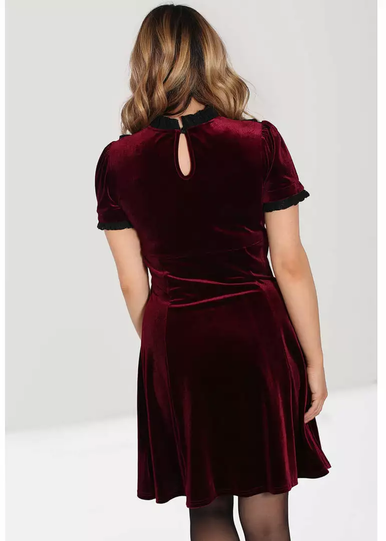 Hell Bunny Caroline Velvet 40's Dress Wine New In 8 Hell Bunny Caroline Velvet 40's Dress Wine New In