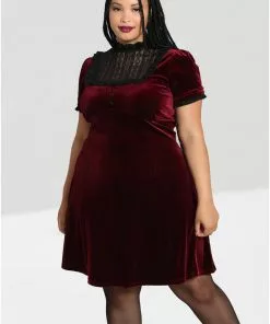 Hell Bunny Caroline Velvet 40's Dress Wine New In 18 Hell Bunny Caroline Velvet 40's Dress Wine New In
