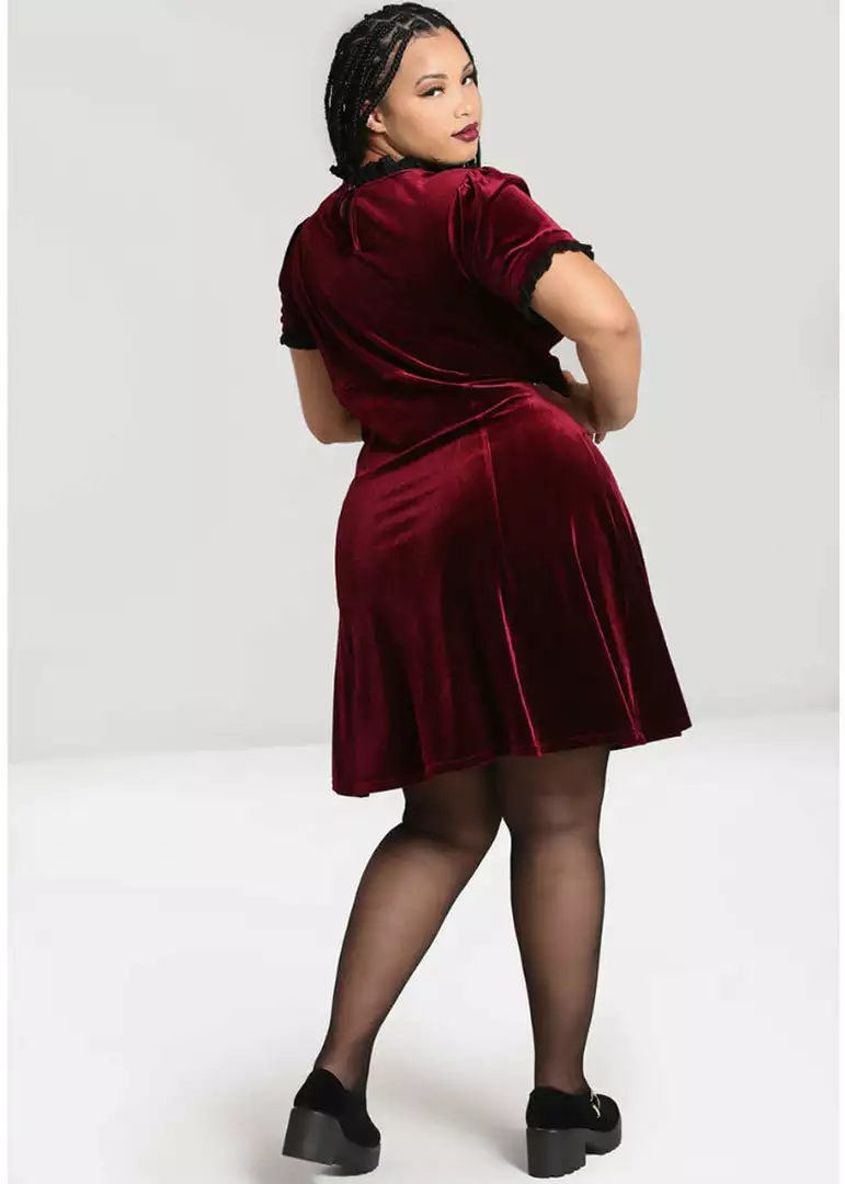 Hell Bunny Caroline Velvet 40's Dress Wine New In 12 Hell Bunny Caroline Velvet 40's Dress Wine New In