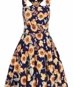 Hell Bunny Sunflower 40's Pinafore Swing Dress Blue New In