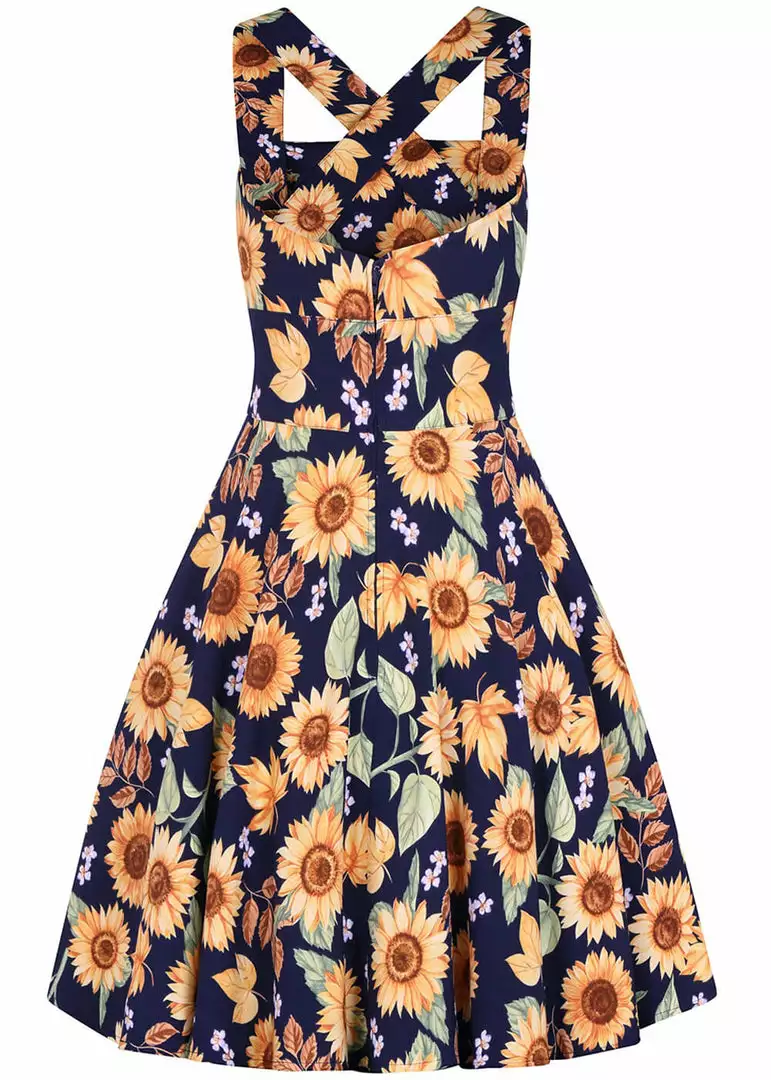 Hell Bunny Sunflower 40's Pinafore Swing Dress Blue New In 5 Hell Bunny Sunflower 40's Pinafore Swing Dress Blue New In