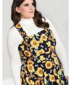 Hell Bunny Sunflower 40's Pinafore Swing Dress Blue New In 19 Hell Bunny Sunflower 40's Pinafore Swing Dress Blue New In