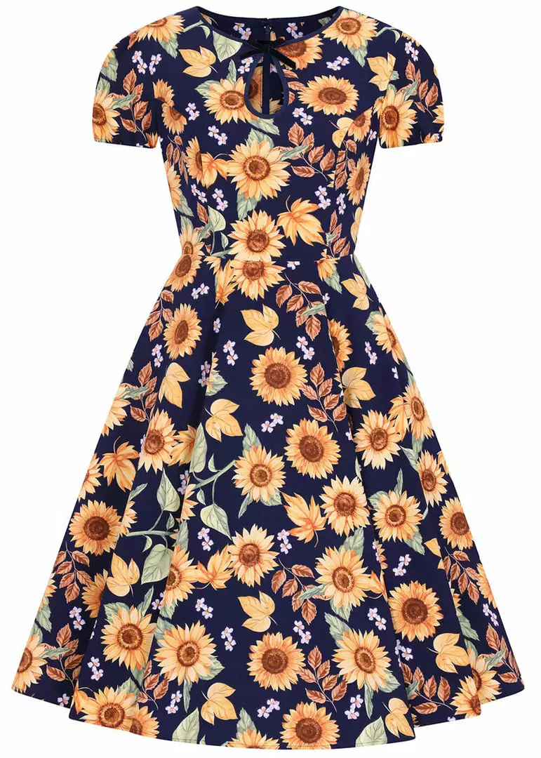 New In Hell Bunny Sunflower 40's Swing Dress Blue 3 New In Hell Bunny Sunflower 40's Swing Dress Blue