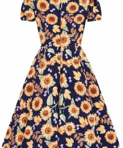 New In Hell Bunny Sunflower 40's Swing Dress Blue 16 New In Hell Bunny Sunflower 40's Swing Dress Blue