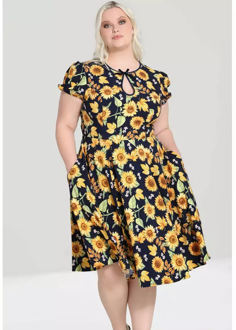 New In Hell Bunny Sunflower 40's Swing Dress Blue 5 New In Hell Bunny Sunflower 40's Swing Dress Blue
