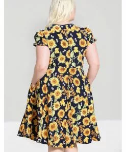 New In Hell Bunny Sunflower 40's Swing Dress Blue 20 New In Hell Bunny Sunflower 40's Swing Dress Blue