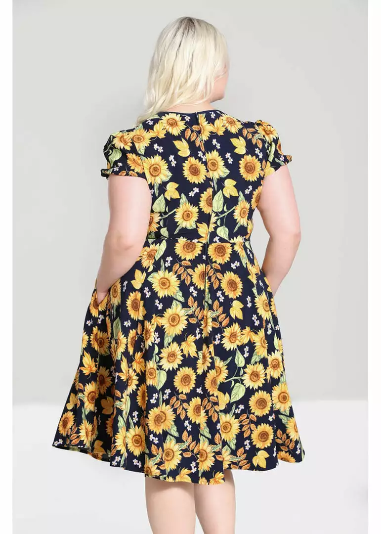 New In Hell Bunny Sunflower 40's Swing Dress Blue 11 New In Hell Bunny Sunflower 40's Swing Dress Blue