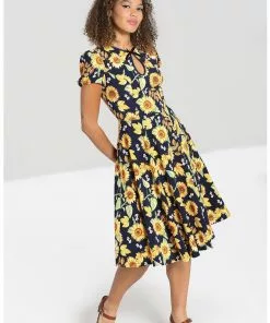 New In Hell Bunny Sunflower 40's Swing Dress Blue 18 New In Hell Bunny Sunflower 40's Swing Dress Blue