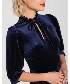 Hell Bunny Orion Velvet 40's Mid Dress Navy Blue 17 Hell Bunny Orion Velvet 40's Mid Dress Navy Blue