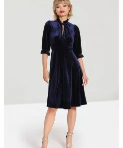 Hell Bunny Orion Velvet 40's Mid Dress Navy Blue 18 Hell Bunny Orion Velvet 40's Mid Dress Navy Blue