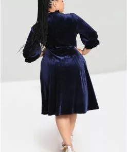 Hell Bunny Orion Velvet 40's Mid Dress Navy Blue 20 Hell Bunny Orion Velvet 40's Mid Dress Navy Blue