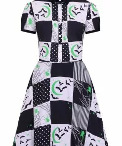 New In Hell Bunny Annie Bats 60's Mini Dress Black White